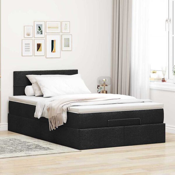 vidaXL Lit ottoman avec matelas et LED noir 120x190 cm tissu