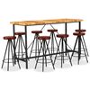 vidaXL Ensemble de bar 9 pcs Bois d'acacia solide et cuir v&eacute;ritable