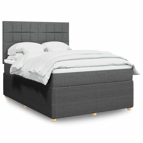 vidaXL Sommier &agrave; lattes de lit avec matelas Gris fonc&eacute; 140x200cm Tissu