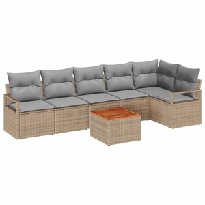 vidaXL Ensemble de canap&eacute; de jardin avec coussin 7 pcs Beige polyrotin