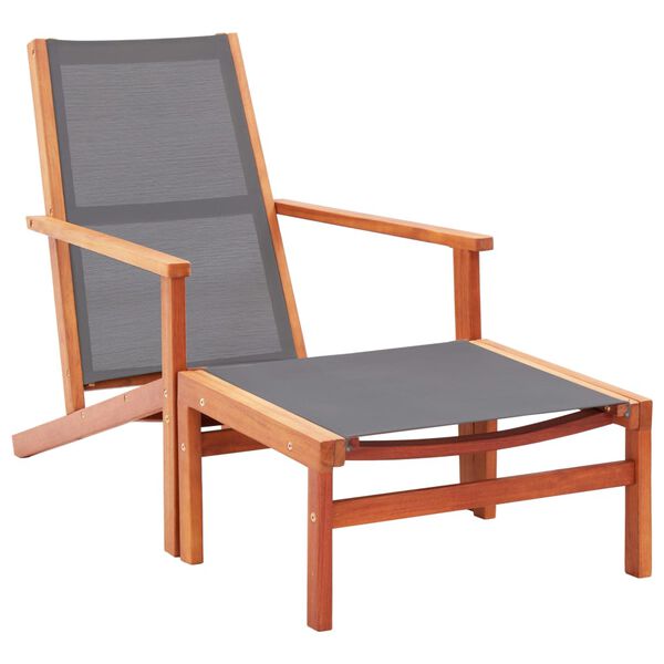 vidaXL Chaise de jardin et repose-pied Gris Eucalyptus et textil&egrave;ne