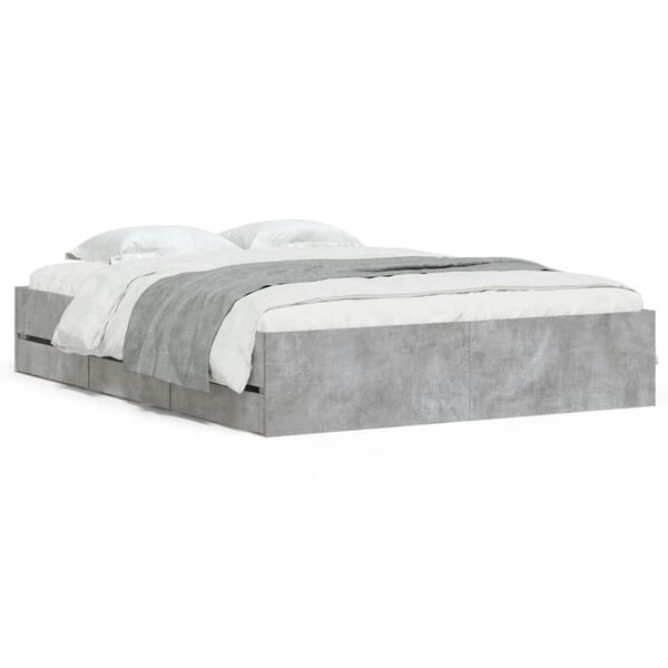 vidaXL Cadre de lit avec tiroirs sans matelas gris béton 140x190 cm