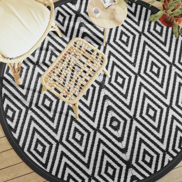 vidaXL Tapis d'ext&eacute;rieur ARAKIL blanc et noir &Oslash;200 cm PP