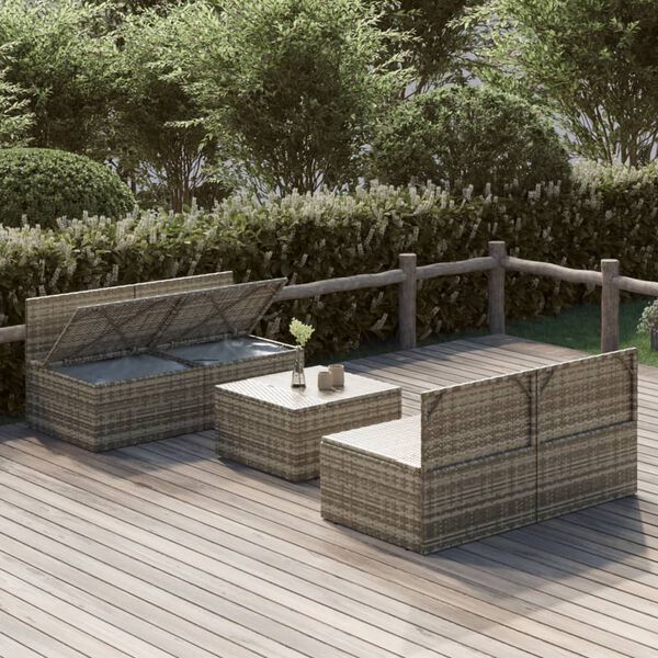 vidaXL Salon de jardin 5 pcs avec coussins Gris Résine tressée