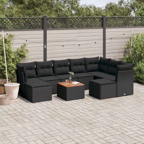 vidaXL Salon de jardin 10 pcs avec coussins noir r&eacute;sine tress&eacute;e