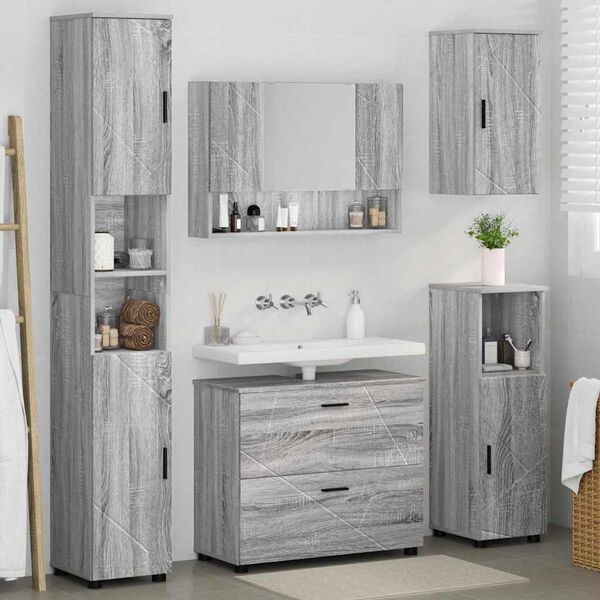 vidaXL Ensemble de mobilier de salle de bain 5 pcs Sonoma gris