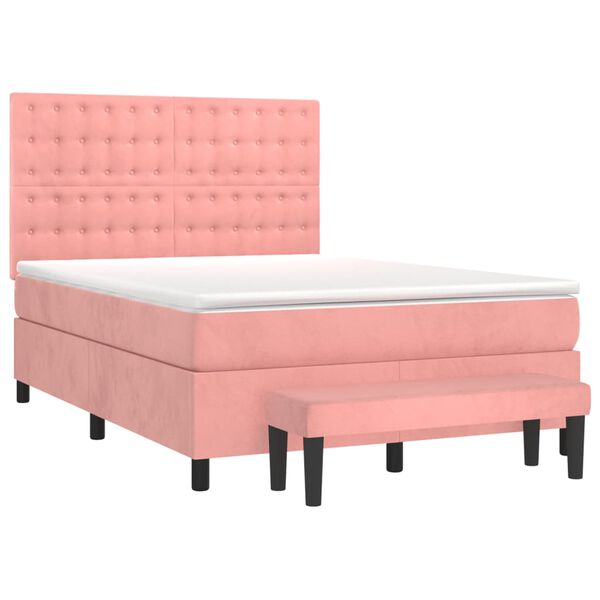 vidaXL Sommier &agrave; lattes de lit avec matelas Rose 140x190 cm Velours