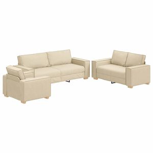 vidaXL Canap&eacute; 3 pc Cr&egrave;me Tissu en lin m&eacute;lang&eacute;
