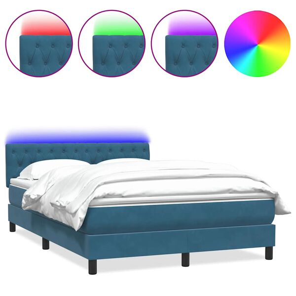vidaXL Sommier &agrave; lattes de lit et matelas et LED bleu fonc&eacute; 140x210cm velours