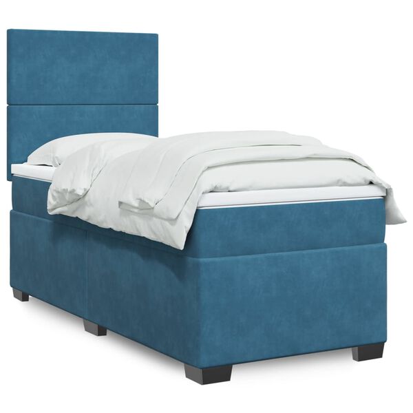vidaXL Sommier &agrave; lattes de lit avec matelas bleu 90x200 cm velours