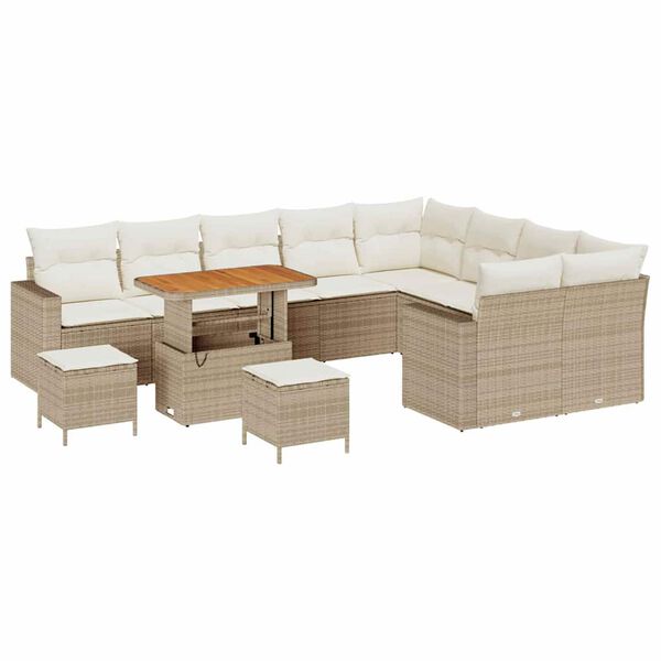 vidaXL Ensemble de canap&eacute; de jardin 12 pcs Beige polyrotin