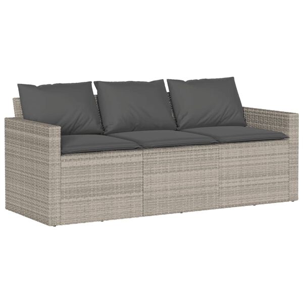 vidaXL Canap&eacute; de jardin et coussins 3 places gris clair r&eacute;sine tress&eacute;e