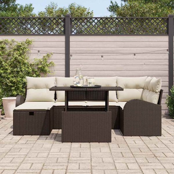 vidaXL Ensemble de canap&eacute; de jardin 7 pcs Marron Poly rotin
