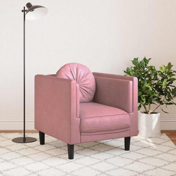 vidaXL Fauteuil avec coussin rose velours