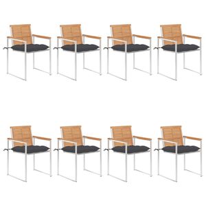 vidaXL Chaises de jardin lot de 8 avec coussins Bois de teck massif