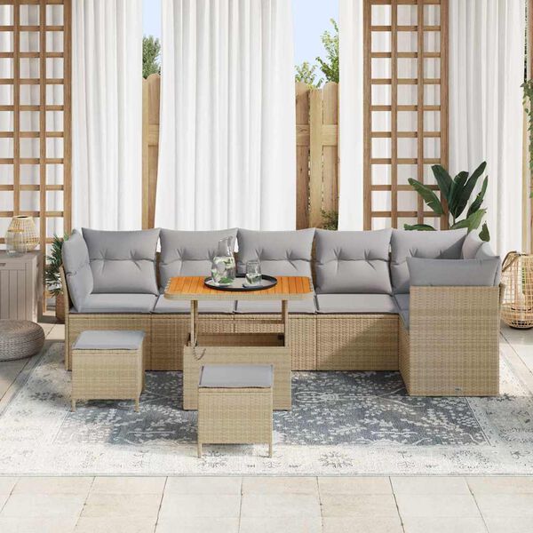 vidaXL Ensemble de canap&eacute; de jardin 9 pcs beige et gris clair