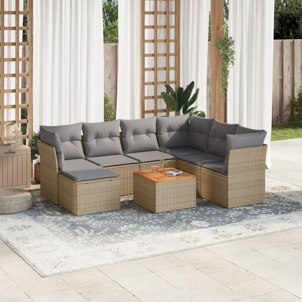 vidaXL Salon de jardin avec coussins 8pcs m&eacute;lange beige r&eacute;sine tress&eacute;e