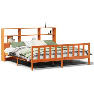 vidaXL Lit biblioth&egrave;que sans matelas cire marron 200x200 cm pin massif