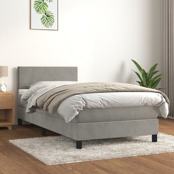 vidaXL Sommier &agrave; lattes de lit et matelas Gris clair 80x200 cm Velours
