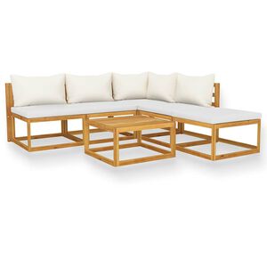 vidaXL Salon de jardin 6 pcs avec coussin Cr&egrave;me Bois d'acacia solide