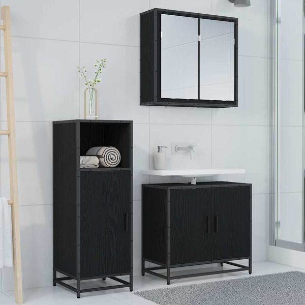 vidaXL Ensemble de mobilier de salle de bain avec &eacute;tag&egrave;re Ch&ecirc;ne noir