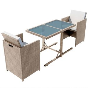 vidaXL Ensemble de bistro 3 pcs avec coussins r&eacute;sine tress&eacute;e beige