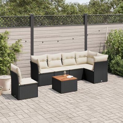 vidaXL Salon de jardin 7 pcs avec coussins noir résine tressée