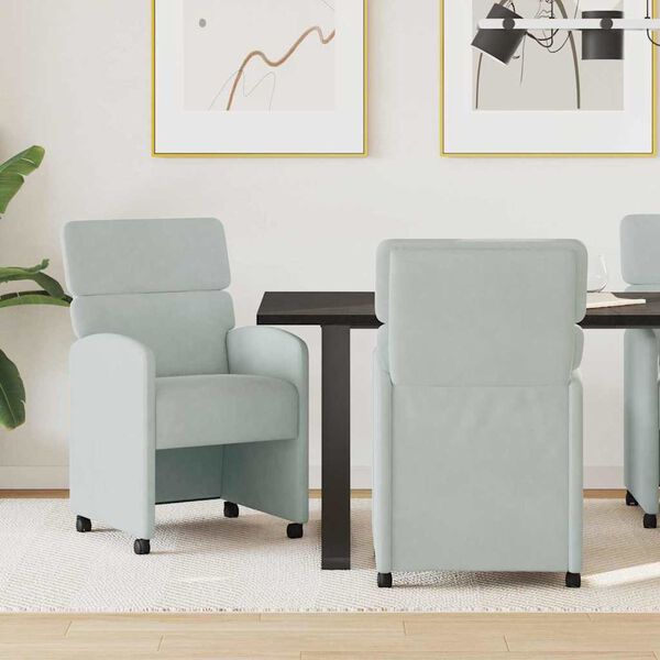 vidaXL Chaises de Salle &agrave; Manger avec Roues 2 pcs Gris clair Velours