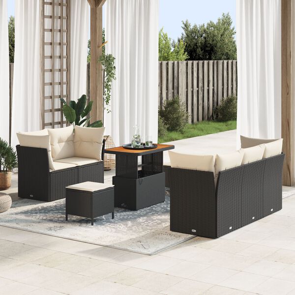 vidaXL Ensemble de canap&eacute; de jardin avec coussin 8 pcs Noir et cr&egrave;me