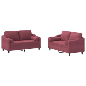 vidaXL Ensemble de canap&eacute;s 2 pcs avec coussins rouge bordeaux tissu