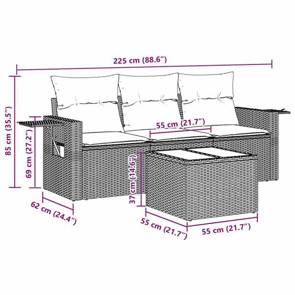 vidaXL Salon de jardin 4 pcs avec coussins noir r&eacute;sine tress&eacute;e