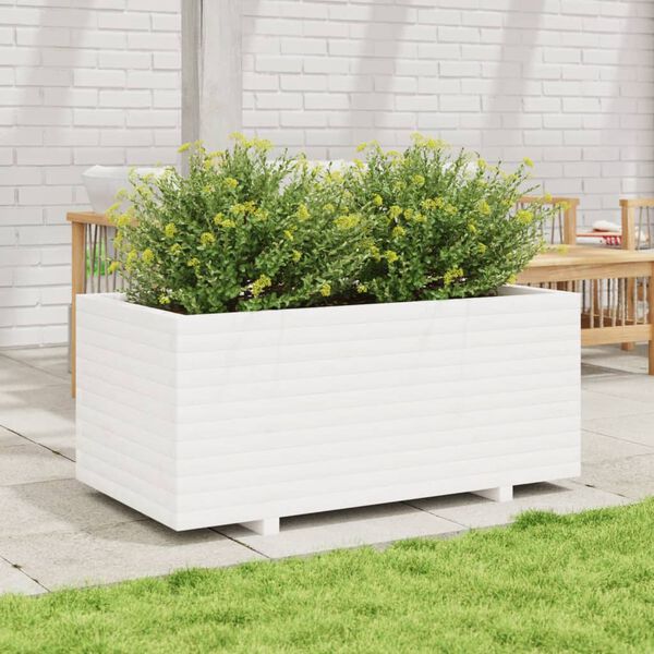 vidaXL Jardini&egrave;re blanc 110x60x49,5 cm bois de pin massif