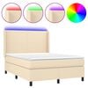 vidaXL Sommier &agrave; lattes de lit matelas et LED Cr&egrave;me 140x190 cm Tissu