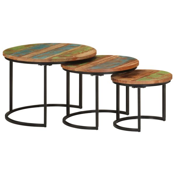 vidaXL Tables gigognes 3 pcs bois massif de r&eacute;cup&eacute;ration