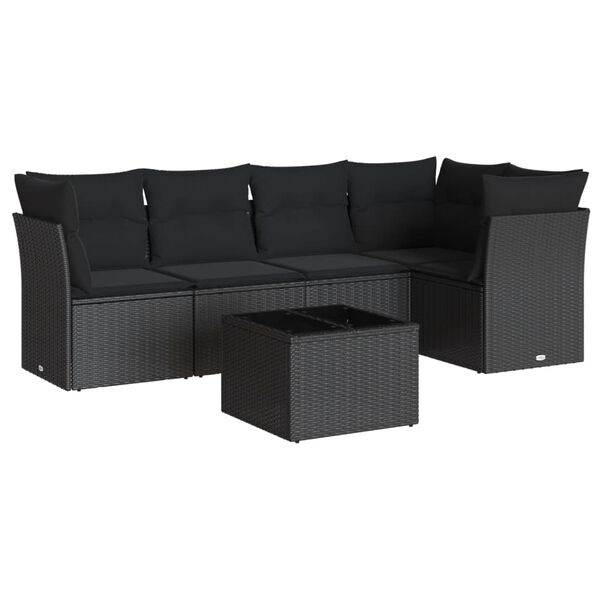 vidaXL Salon de jardin 6 pcs avec coussins noir r&eacute;sine tress&eacute;e