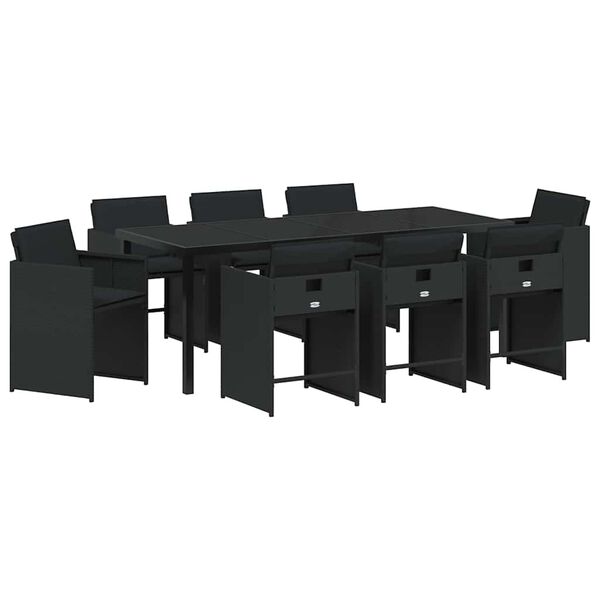 vidaXL Ensemble de salle &agrave; manger pour jardin 9 pcs Noir polyrotin