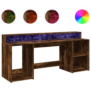 vidaXL Bureau et lumi&egrave;res LED ch&ecirc;ne fum&eacute; 200x55x91cm bois d'ing&eacute;nierie