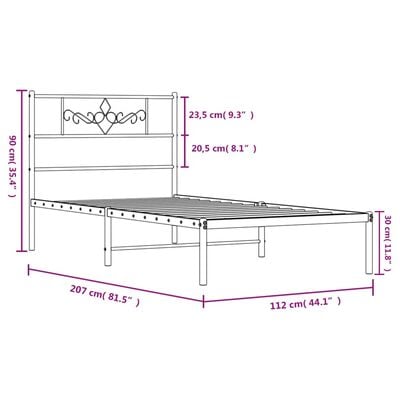 vidaXL Cadre de lit métal sans matelas et tête de lit blanc 107x203 cm