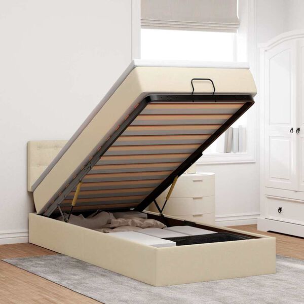 vidaXL Cadre de lit ottoman avec matelas cr&egrave;me 80x200 cm tissu