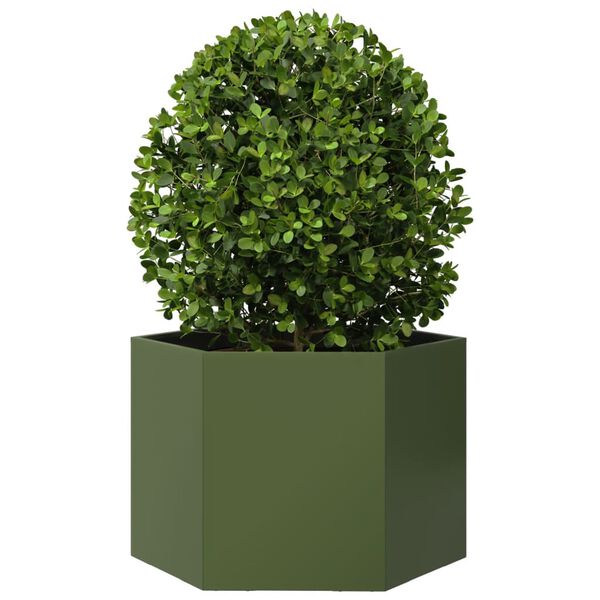 vidaXL Jardini&egrave;re vert olive hexagone 69x60x45 cm acier