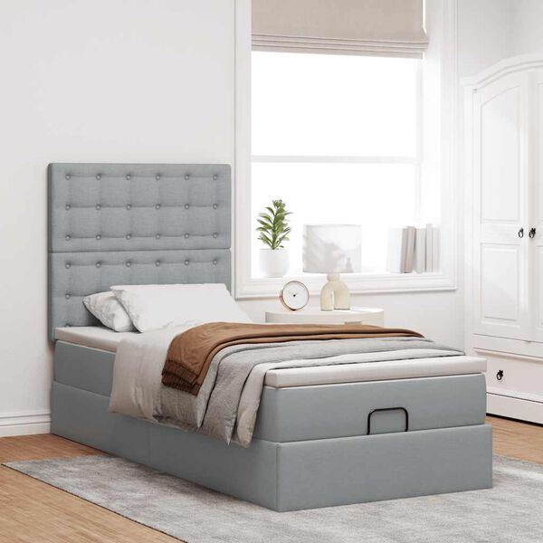 vidaXL Cadre de lit ottoman avec matelas gris clair 80x200 cm tissu
