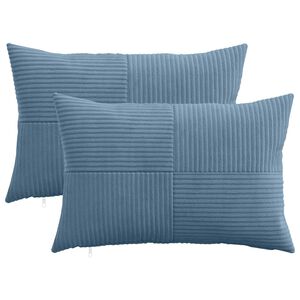 vidaXL Housse de coussin 2 pcs ALMELO Bleu 30 x 50 cm velours c&ocirc;tel&eacute;