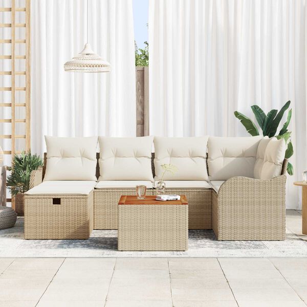 vidaXL Ensemble de canap&eacute; de jardin 7 pcs Beige Poly rotin