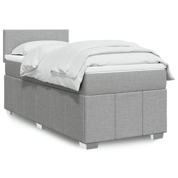 vidaXL Sommier &agrave; lattes de lit avec matelas Gris clair 90x200 cm Tissu