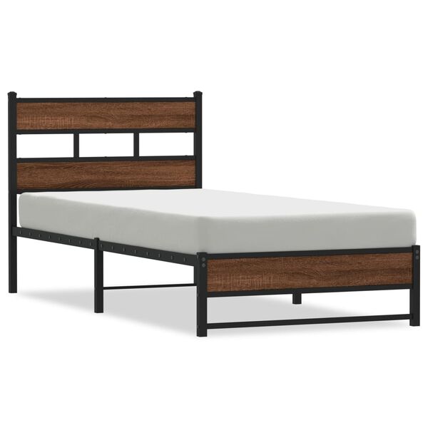 vidaXL Cadre de lit en m&eacute;tal sans matelas ch&ecirc;ne marron 107x203 cm