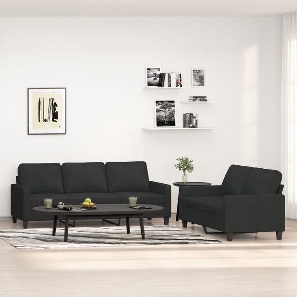 vidaXL Ensemble de canap&eacute;s 2 pcs avec coussins Noir Tissu