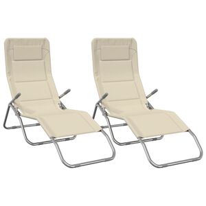 vidaXL Chaises longues pliables lot de 2 cr&egrave;me textil&egrave;ne et acier