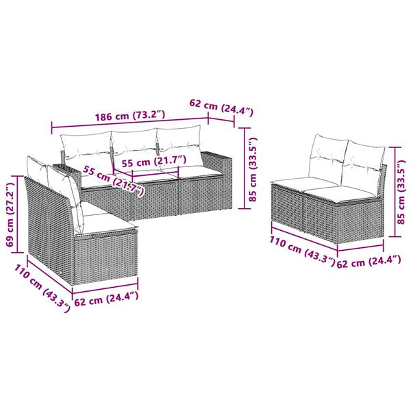vidaXL Salon de jardin avec coussins 7 pcs gris clair r&eacute;sine tress&eacute;e