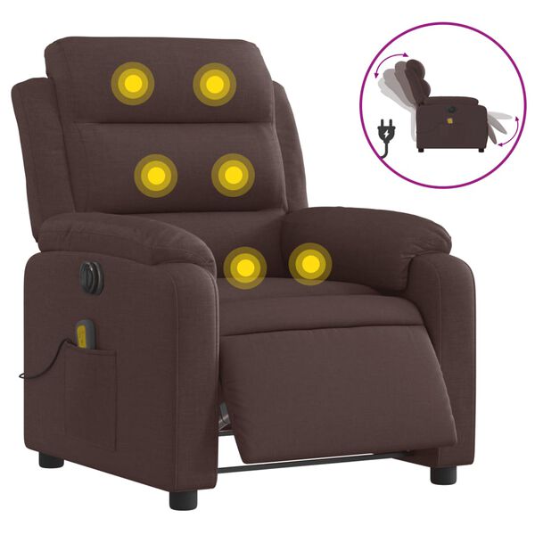 vidaXL Fauteuil de massage inclinable &eacute;lectrique Marron fonc&eacute; Tissu