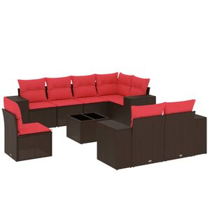vidaXL Ensemble de canap&eacute; de jardin 9 pcs avec coussins marron r&eacute;sine tress&eacute;e